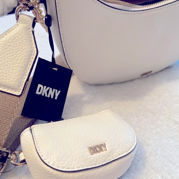 DKNY Sling CROSSBODY bag white, Jessie Crescent NWT set with AirPod case - Picture 4 of 12